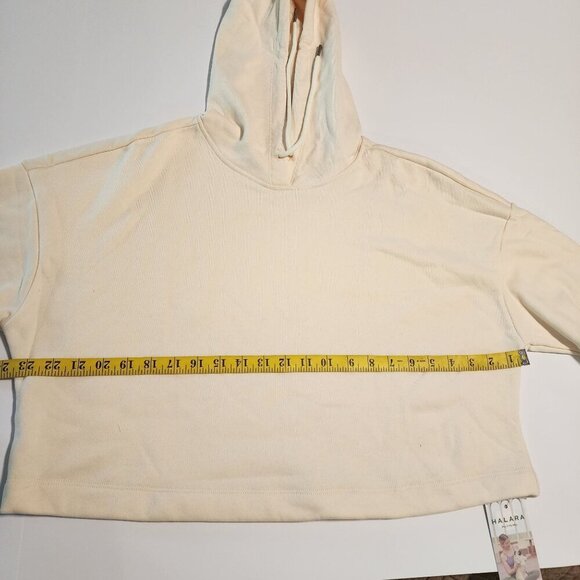Halara sz M women Dropped Shoulder Drawstring Cropped Hoodie Sweatshirt Cream - Picture 7 of 10